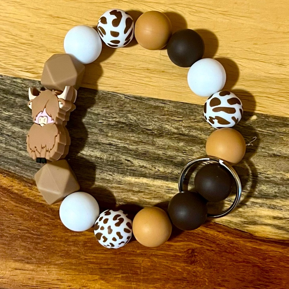 Cute Cow Silicone Key Ring Bracelet Wristlet. Made specially by seller.